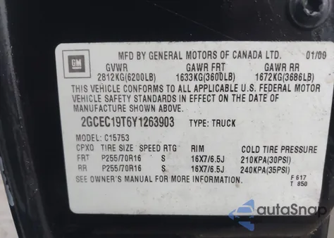 2000 Chevrolet Silverado 1500 Lt from USA, damaged, VIN 2GCEC19T6Y1263903